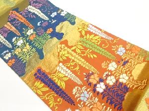 唐織雲に草花模様織出し袋帯